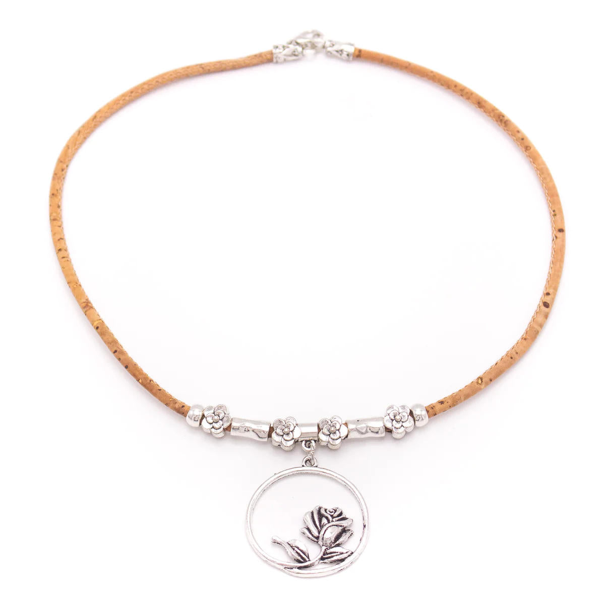 Vegane Halskette aus Naturkork "Rose"