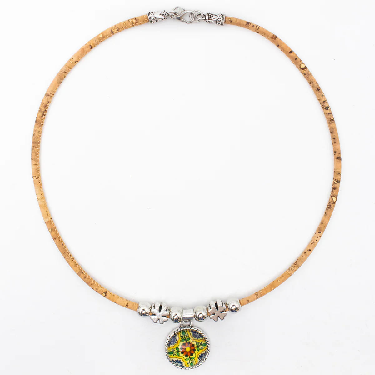 Vegane Halskette aus Naturkork mit Keramik Anhänger